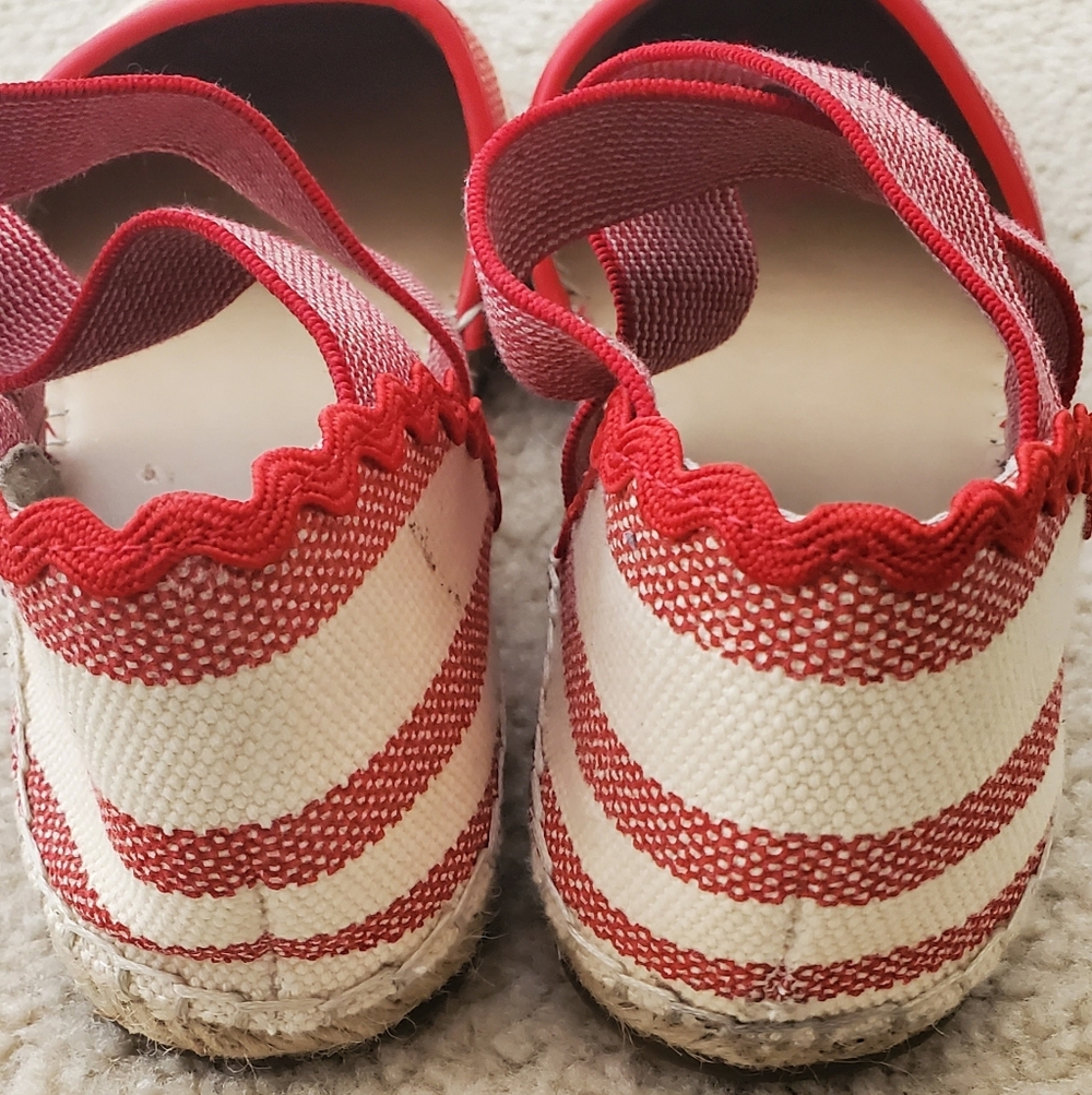 Land's End Red Cream Striped Espadrille Sandals With Ric Rac 9m - Picture 5 of 9